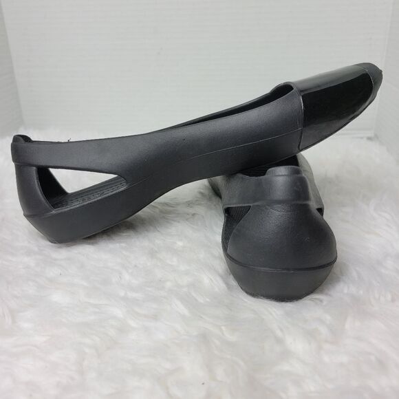 Crocs Sienna Womens Shoes  Size 9 Shiny Flat’s Black Cap Toe Slip On Ballet - Picture 5 of 8